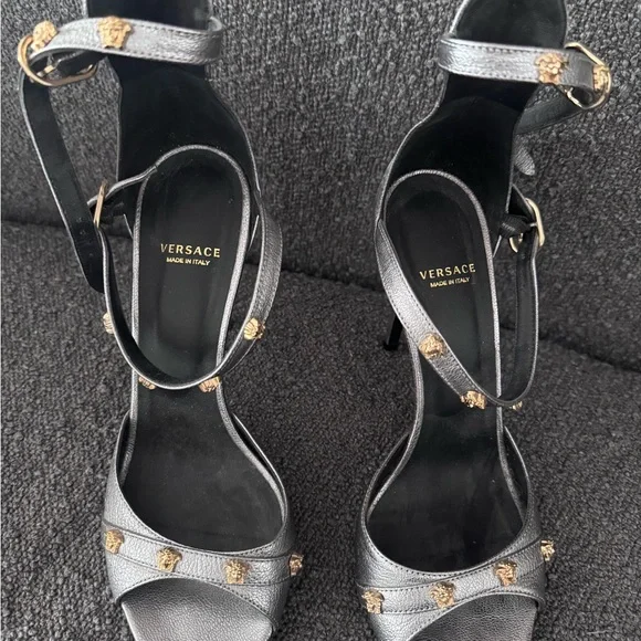 Versace Black and Gold Studded Heels